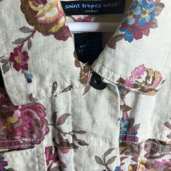 Saint Tropez West Women's White Floral Linen Blend Blouse Size 1X - Picture 3 of 11